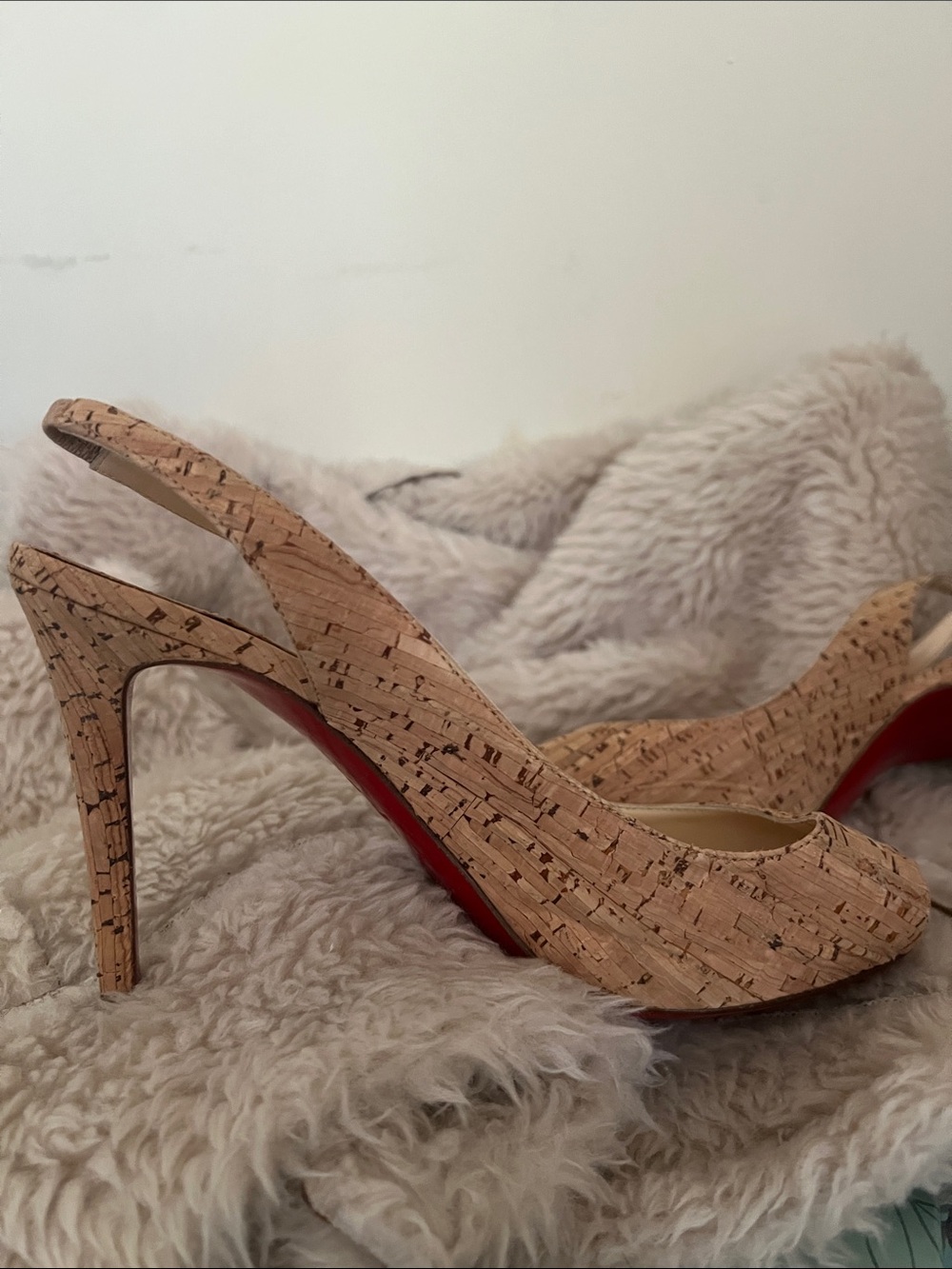 Christian Louboutin Cork Peep-Toe Slingback Heels in Natural Cork - Picture 6 of 10